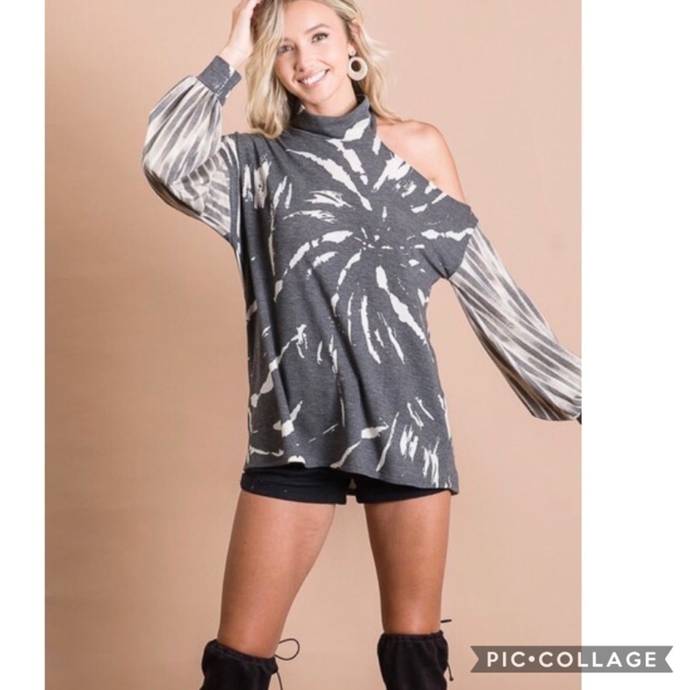 Gray Splash Bare Shoulder Top - Picture 3 of 7